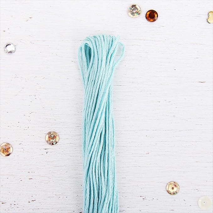 12 Skeins ThreadArt Premium Egyptian Long Fiber Cotton Embroidery Floss | Very Light Aqua | 6 Strand Divisible Thread 8.75yds Each for Hand Embroidery, Friendship Bracelets, Cross Stitch and Crafts
