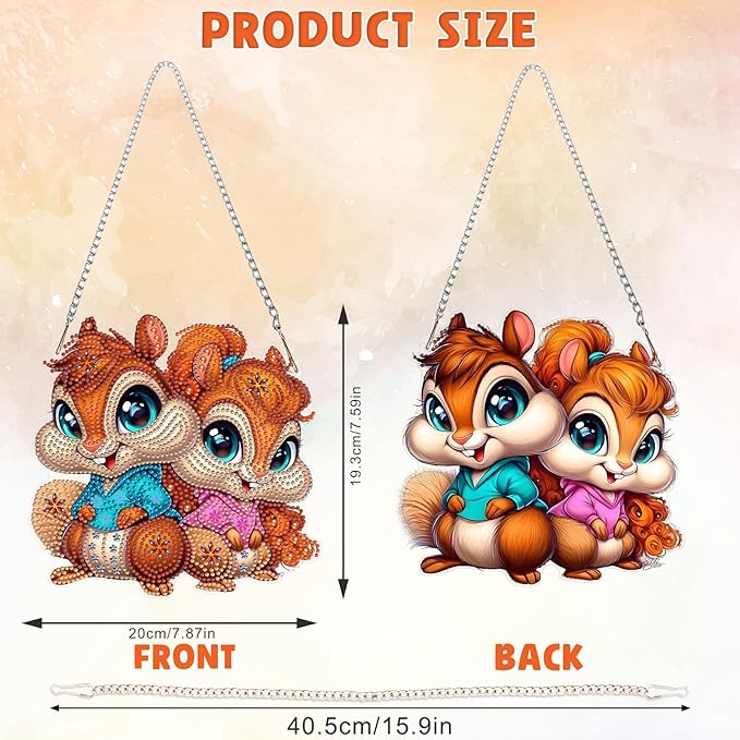 DOMROM Squirrel Diamond Art Hanging Kits for Adults Beginners, Special Shaped Crystal Diamond Painting Squirrel Pendant, DIY Diamond Art Suncatchers Animal for Home Garden Wall Decor Gift
