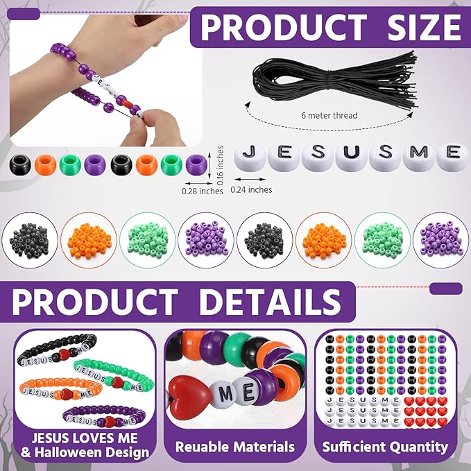 Ferreve 35 Sets Halloween Religious Bead Wristband Craft Kit Jesus Love Me Faith DIY Bead Craft Kit Love Letter Charms for Vbs Week Christian Bible Verse Gifts Making