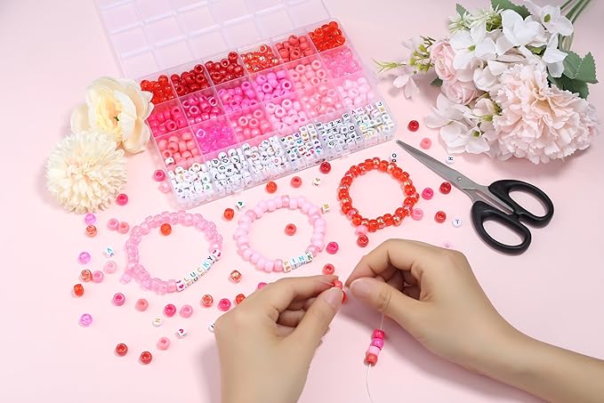 Pink Pony Beads 18 Colors Pony Beads for Bracelet Making Friendship Bracelet Making Kit DIY Craft Kandi Kit 720Pcs