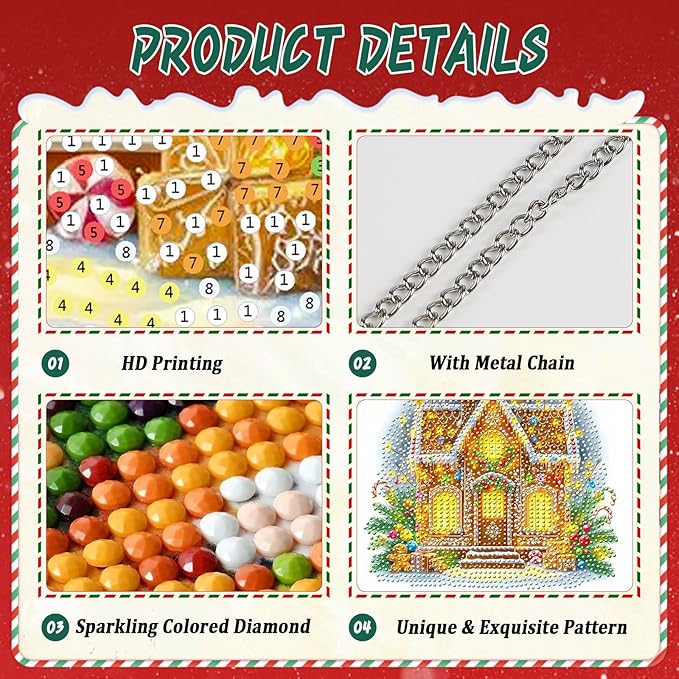 EMIEAUFG Christmas Diamond Art Hanging Kit for Adult, Xmas House Diamond Art Pendants, Double Sided Acrylic & 5D Special Shaped Rhinestone, Christmas DIY Ornament for Window Home Wall Decor