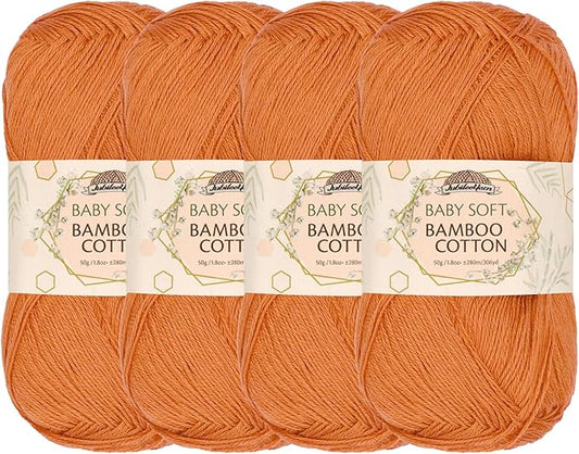 JubileeYarn Baby Soft Bamboo Cotton Yarn - 100g/Ball - Sepia - 4 Skeins