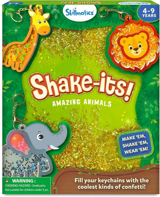 Skillmatics Art & Craft Activity - Shake-its Animals, DIY Glitter Craft Kit with Keychains, Fun & Creative Travel Toys, Party Favors & Birthday Gifts for Girls & Boys Ages 4, 5, 6, 7, 8, 9