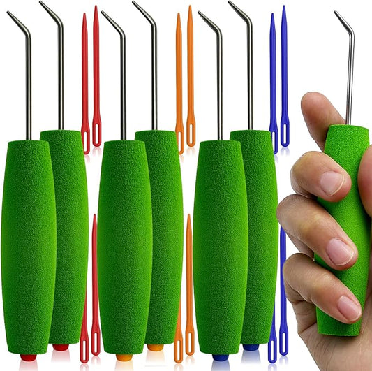 UCDRMA Knitting Loom Hook with Soft Grip, More Comfortable Loom Knitting Hook for Arthritic Hands, 6PCS Longer Loom Crochet Hooks (5.5in) Stainless Steel Yarn Loom Hooks with 12 Sewing Needles (L)