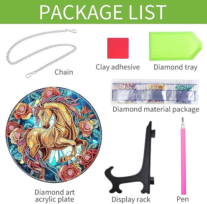 Wergund 5D DIY Horse Diamond Art Hanging Kits, Hanging Diamond Art Rose, Acrylic Special Shaped Rhinestone, Window Hanging Pendants for Home Wall Garden Front Door Outdoor Decor Gift(Horse)
