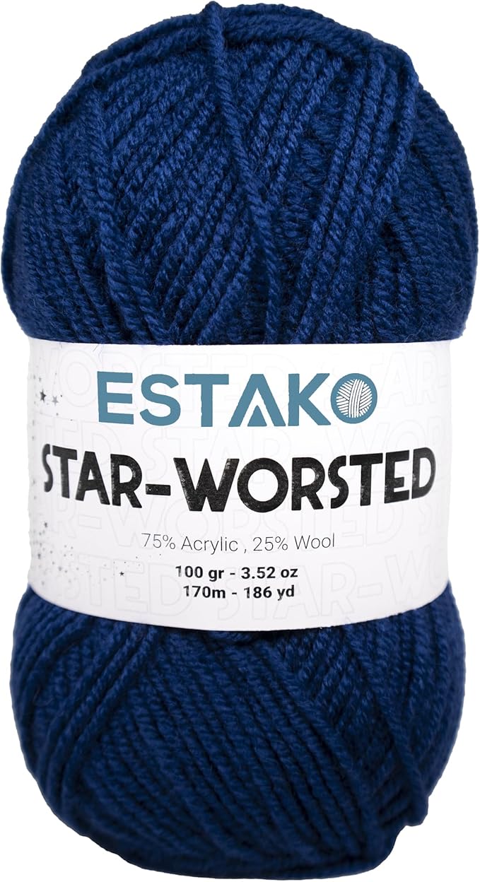 Estako Star-Worsted Yarn - 75% Acrylic 25% Wool - Soft Medium Weight #4-100g (3.52oz) - 170m (186yds) - Crochet & Knitting Yarn (45095 - Navy)