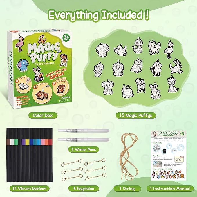avtctek Magic Foam Texture Painting Kit - 3D Art Puffy Paint Kit, 15 Mess-Free Animal Paint by Number Craft for Kids Ages 3-10