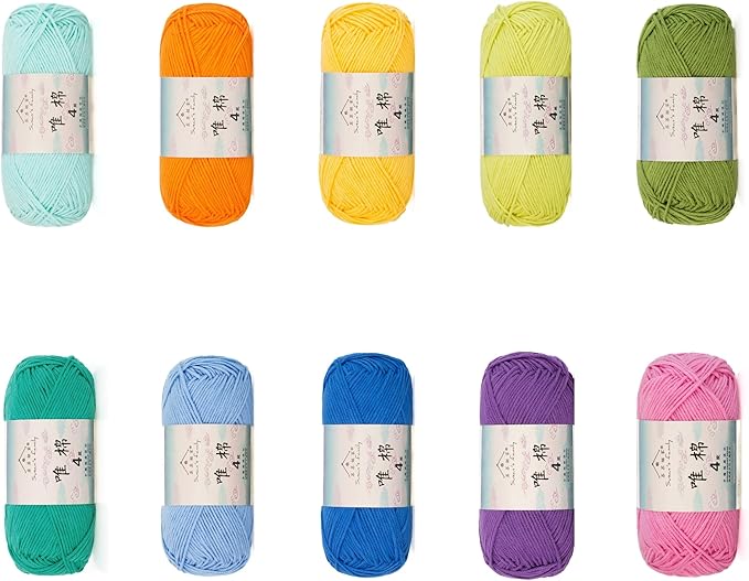 Susan’s Family 4‑Ply Yarn Combo 10 Packs – 60% Cotton 40% Acrylic Yarn for Knitting & Crochet, DIY Scarf & Blanket Pattern & Video Tutorials, Handmade Gift - Color Master (01#Rainbow)