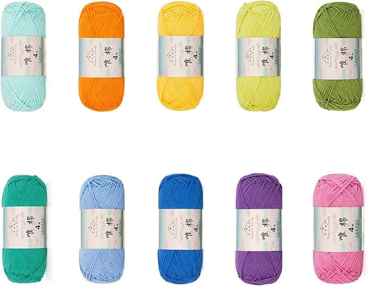 Susan’s Family 4‑Ply Yarn Combo 10 Packs – 60% Cotton 40% Acrylic Yarn for Knitting & Crochet, DIY Scarf & Blanket Pattern & Video Tutorials, Handmade Gift - Color Master (01#Rainbow)