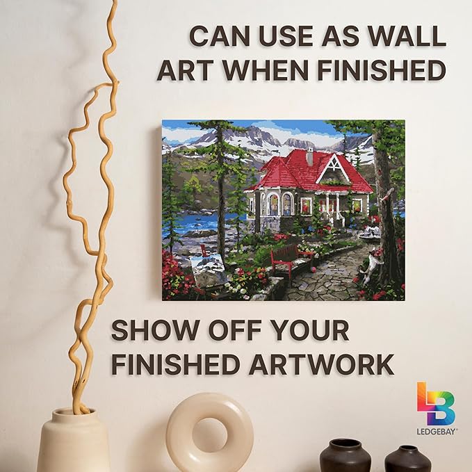 Ledgebay DIY Paint by Numbers Kit for Adults Framed Canvas Beginner to Advanced Paint by Numbers Kit Kits Include Acrylic Paint Set Brushes Tabletop Easel (Countryside House 16"x20" Framed)