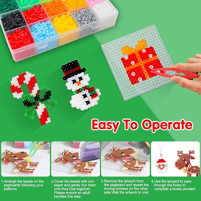 LULUETPUE Christmas Fuse Beads Kit, 7000PC 5MM Melty Beads Set, Iron Melting Bead Craft Kit with Pegboards,Ironing Paper, Arts and Crafts Set for Boys Girls Xmas Birthday