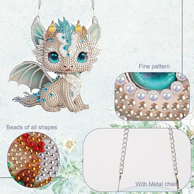 TDFERAN Diamond Painting Pendant Dinosaur DIY Gem Art Hanging Handmade Art Decoration Kit Garden Window Pendant Diamond Painting Wall Hanging Home Decor Hobbies for Womenpainting