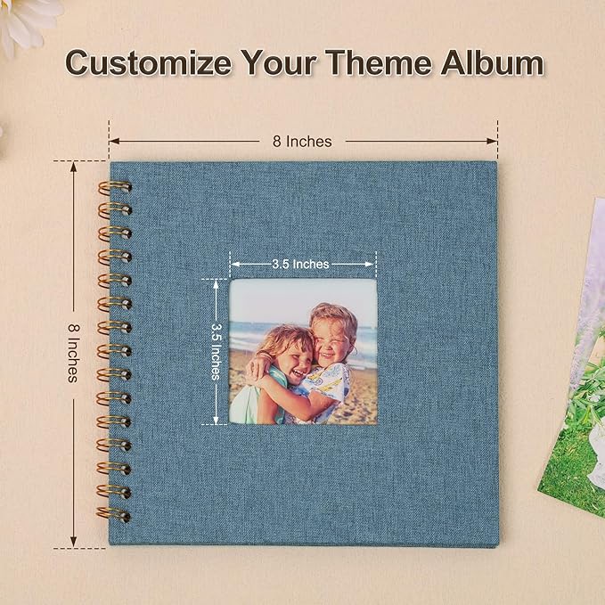 Scrapbook Photo Album 8x8 Inches 40 Pages Hardcover Kraft Paper Linen Cover Scrap Book Memory Book DIY Scrapbook Albums for Wedding Baby Boyfriend Travel Anniversary Family, Blue