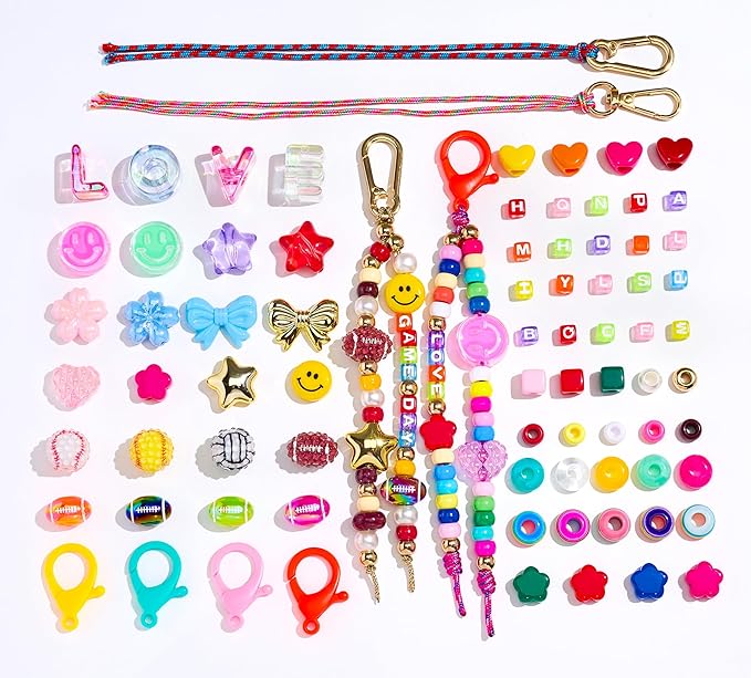 RepaTime Beaded Bag Charm Kit丨Keychain Making Kit丨DIY Jewelry Making Kit丨Acrylic Bag Charm Beads 丨Key Chain Supplies Crafts Accessoriess丨Girls Christmas Gifts,Party,Family Activity for All Ages