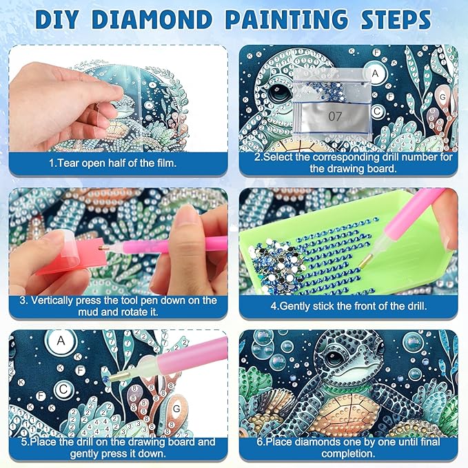 DOMROM Sea Turtle Diamond Art Hanging Kits for Adult Beginner, Special Shaped Crystal Diamond Painting Turtle Pendant, DIY Diamond Art Suncatchers Animal for Home Garden Wall Decor Gift