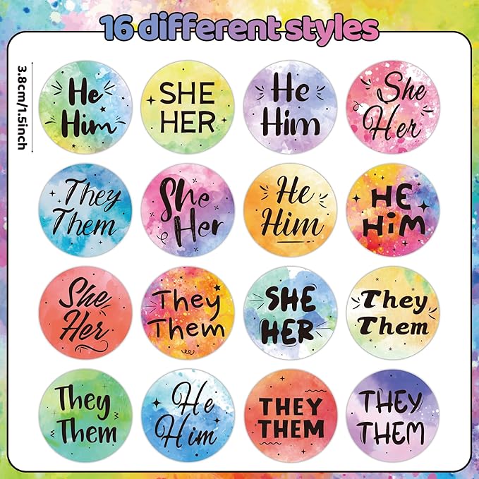 beyumi pronoun round rainbow stickers - 1000pcs pronoun stickers in 2 rolls gender identity label they them he him she her nonbinary decals for home party conference badges parades events decoration