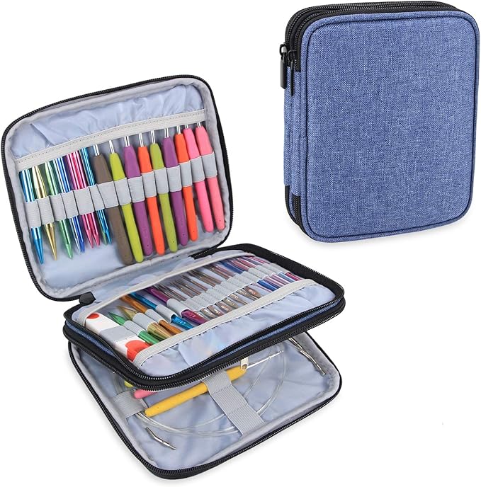 Teamoy Organizer Case for Interchangeable Circular Knitting Needles, Crochet Hooks and Knitting Accessories, Keep All in Place and Easy to Carry, Blue (No Accessories Included)