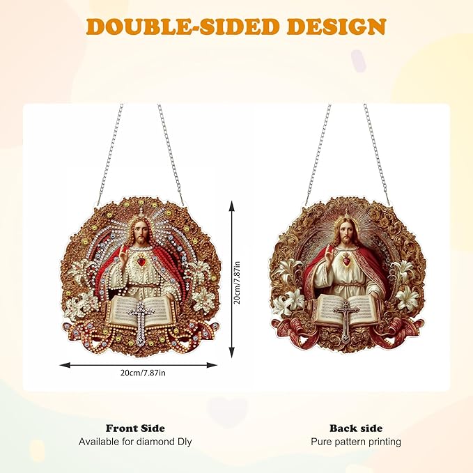 HEIBAGO Easter Diamond Art Hanging Kits Jesus for Adults, Diamond Art Suncatchers, 5D Special Shape Diamond Painting Pendant, DIY Window Ornament Gifts for Home Garden Door Wall Decor 8.3 x 8.3 Inch