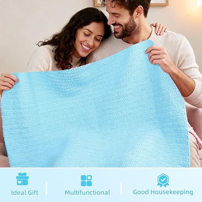 Aeelike Blanket Crochet Kit for Beginners, Easy Crochet Blanket Kit with Soft Chenille Yarns Detailed Instruction Crocheting Accessories Complete Beginners Crocheting Kits, Sea Blue