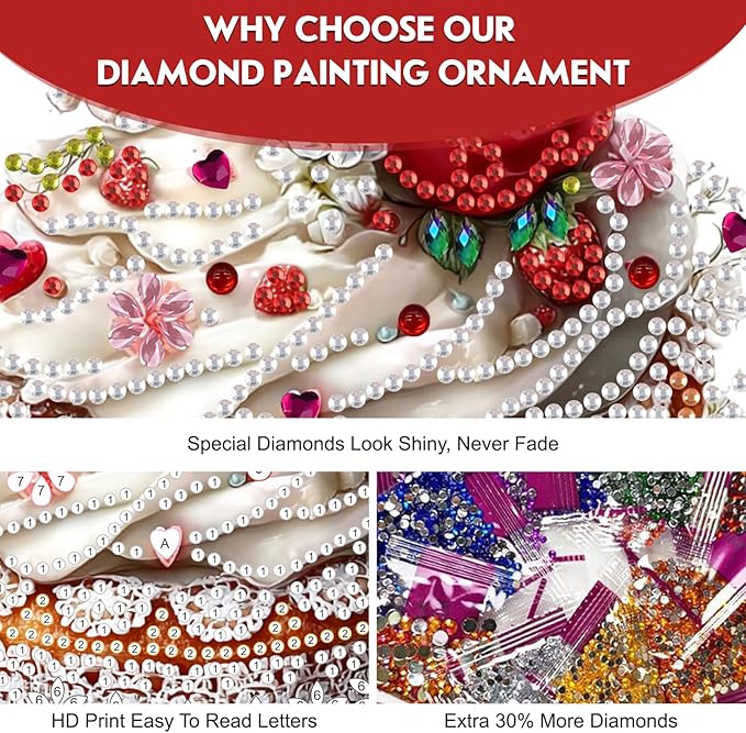 NEWENMO Diamond Art Hanging Kit for Adult, Valentine's Day Cake, DIY Double Sided Acrylic Special Shaped Diamond Art Painting Window Pendant Rose Cake, Home Garden Wall Hanging Ornament Kits