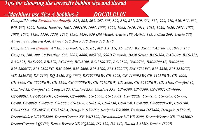 DOUBLELIN Prewound Bobbins, Size A/Style A/Class 15 / SA156 / Size 11.5, Plastic Sided, Polyester, 144 pcs – for Sewing & Embroidery Machines (40S/2 Multi-Color)