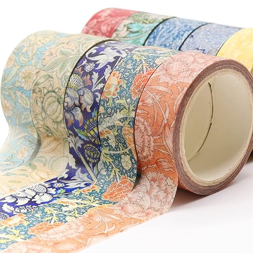 Berkin Arts 12 Rolls Art Floral Designs Washi Tape Set - 15 mm Wide Decorative Adhesive Masking Tape Cloisonnism for Scrapbook Cute Aesthetic William Morris Series