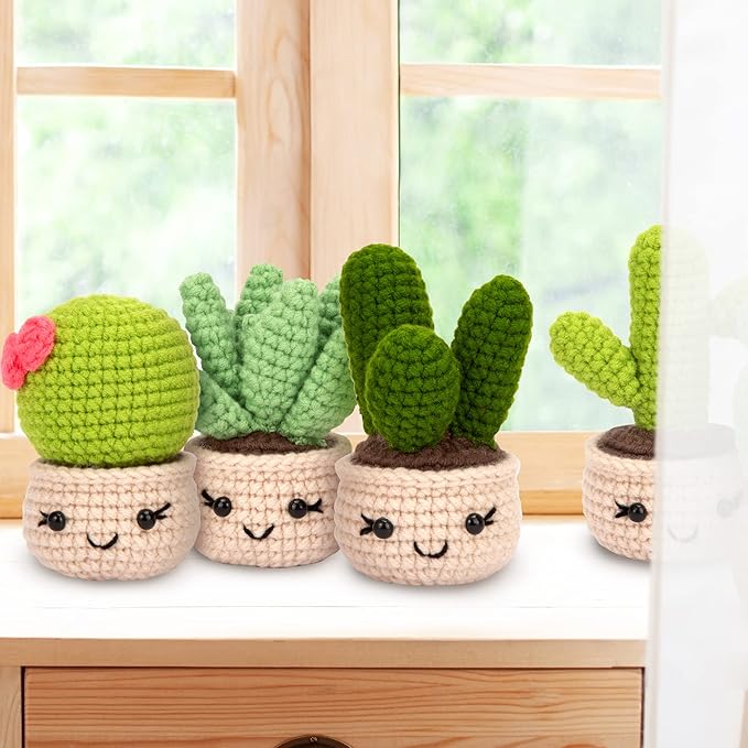 Karspor Crochet Beginner Kit, Beginner Crochet Starter Kit for Adult, Crochets Set- 6 PCS Crocheting Succulents, Step-by-Step Instructions & Video Tutorials, Learn to Knitting Kits for Adults Beginner