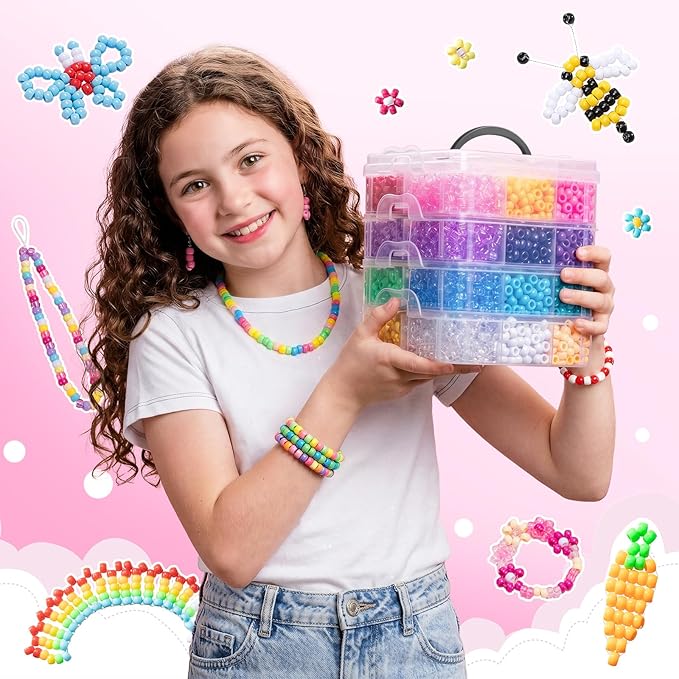 Simetufy 4200Pcs Pony Beads, 24 Colors Kandi Beads Bulk for Bracelets Making Hair Braiding Kandi Friendship Bracelet Craft DIY Jewelry Making Christmas Gifts (2.41lb, Boxed)