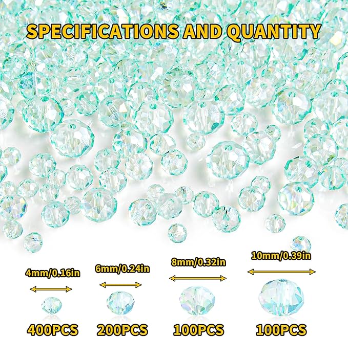 laopottbeads 800pcs 4/6/8/10mm crystal glass beads for jewelry making beads for bracelets necklace pendants making supplies(light blue green)
