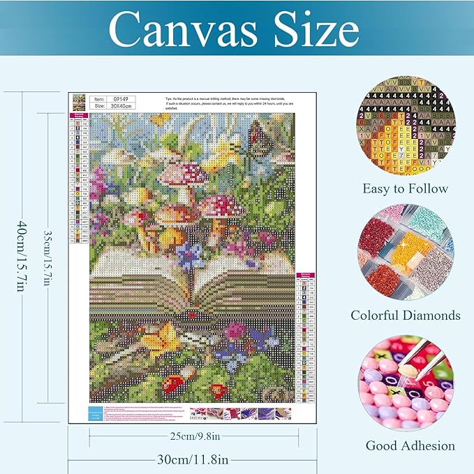 Gemozaic Diamond Painting Kits for Adults, Mushroom Adults Diamond Art Kits, Book Gem Painting Kit for Adult for Gift Home Wall Decor, 12x16 Inch