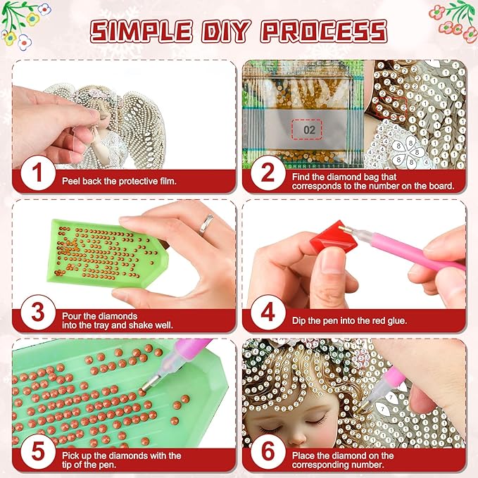 KEYIFA Diamond Painting Kit, DIY Little Angel Diamond Art for Adults, Diamonds Painting Pendant Special Shaped Rhinestone Window Hanging Ornaments Home Garden Wall Door Decoration, 20cm Width