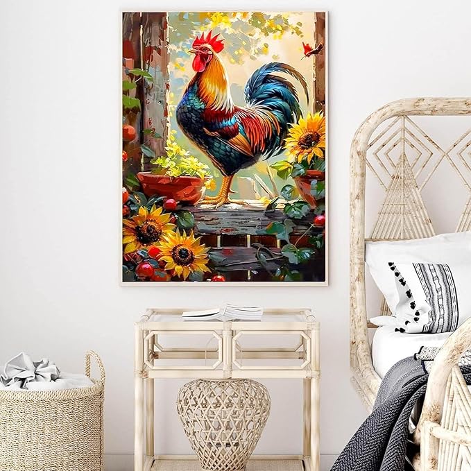 igoodom Diamond Art Kits for Adults, Chicken Diamond Art Kits, Full Drill Round Chicken Diamond Painting Kits, DIY Gem Art and Crafts for Home Wall Decor Gift 12x16inch