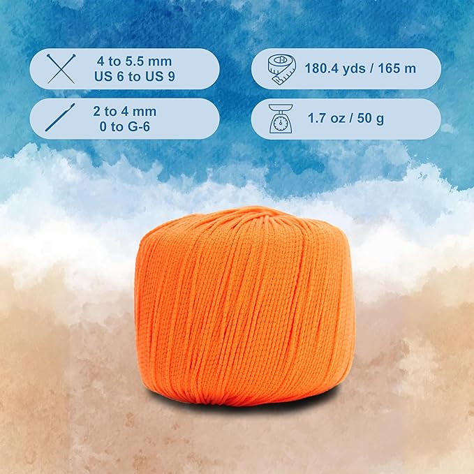 CIRCULO Seaside Yarn, Perfect for Beachwear, Bikinis & Cover-Ups, Quick-Drying & Lightweight, Fingering Weight, 100% Polyamide, 180.4 yds, 50g (617 - Orange)