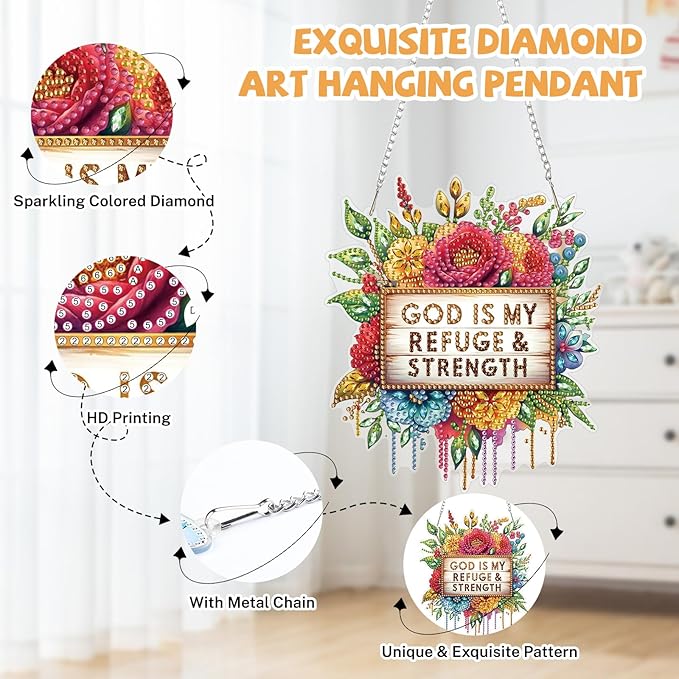 Bowetile Flowers Diamond Art Hanging Kits for Adults, Diamond Art Suncatchers Flower, 5D Special Shape Diamond Painting Pendant Window Ornament Easter Gifts for Home Wall Garden Decor