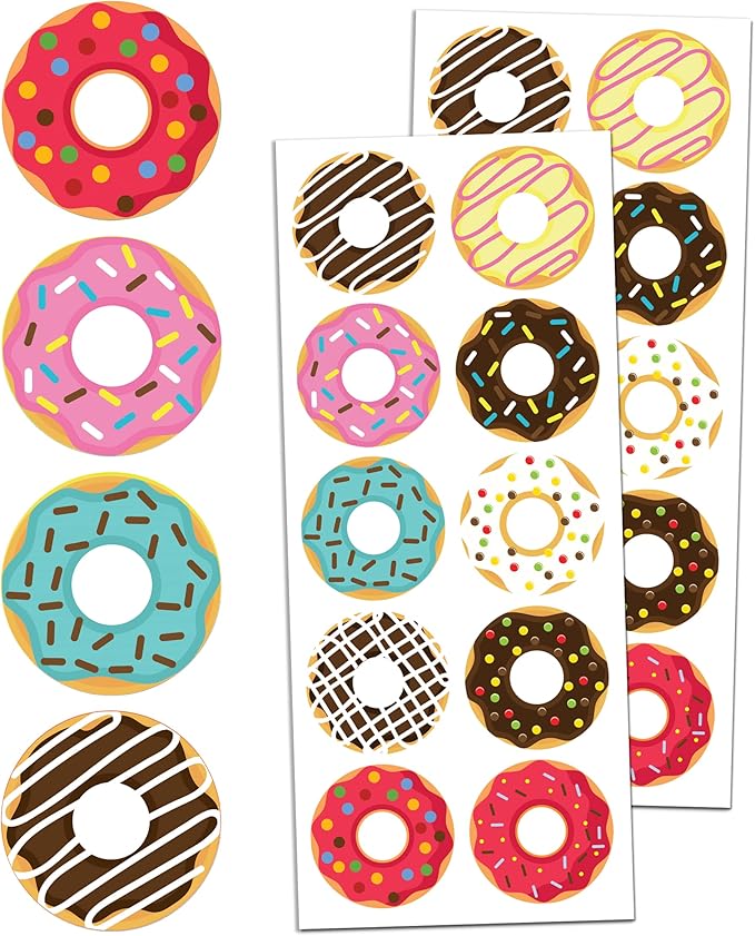 donut stickers sheets set, 1.5" - 20 sheets, 200 stickers