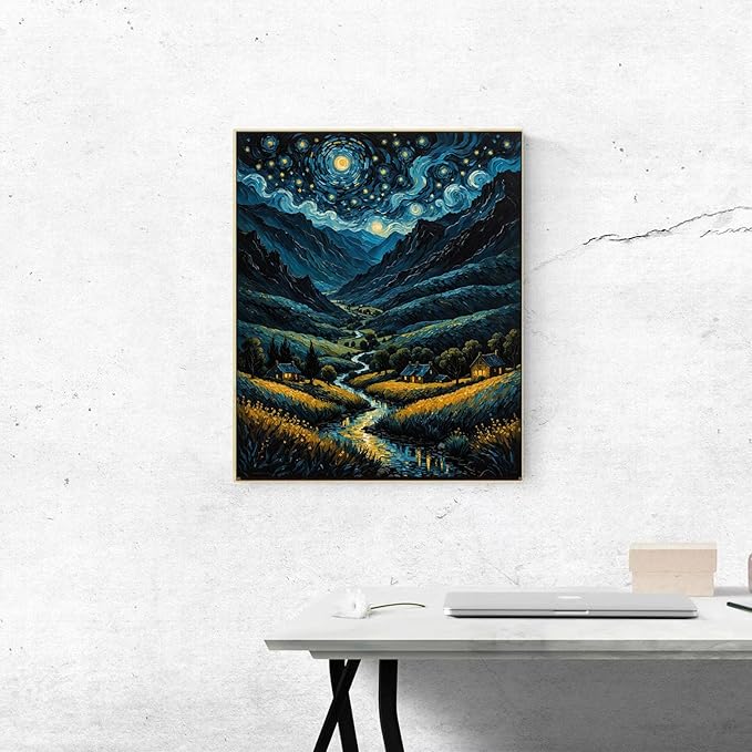 ldazao Paint by Numbers Kit for Adults Beginner, Starry Country Night Adult Paint by Number Kits On Canvas Adults' Paint-by-Number Kits DIY Oil Painting Kits for Gift Home Wall Art Decor 16x20 Inch