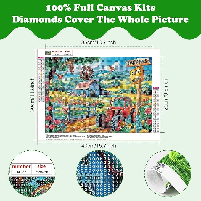 SENQAO Farmhouse Diamond Art Kits for Adults, Country Farm Scene with Windmill Diamond Painting Kits for Beginners, 5D Round Full Drill Winter Gem Art Kit, Home Wall Decor Gifts 12x16 inch