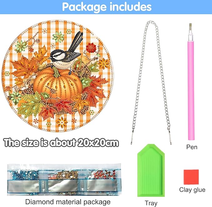 Reofrey Hanging Diamond Art Kits for Adults - 8x8 Inch Thanksgiving Day Acrylic Board Double Sided Pattern Diamond Art Suncatcher Pendant, Crystal Art for Home Wall Window Decoration Handmade Gift