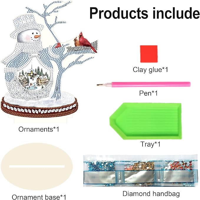 MVVMTOP Christmas Diamond Art Table Decoration, DIY Snowman and Bird, 5D Special Shape Crystal Diamond Partial Art Painting Mosaic Handicraft, Home Office Tabletop Decor Gift