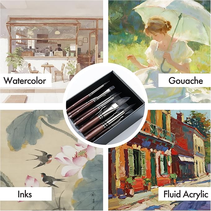 Artify Watercolor Brushes Professional, 14pcs Watercolor Paint Brush Set, Mixed Squirrel Hair - Balanced Spring & Water Absorption, Round/Flat/Filbert/Angled/Liner Tips, for Watercolor, Gouache
