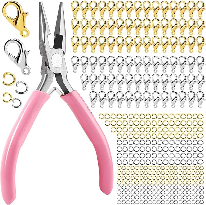 LEOBRO 801 PCS Jewelry Making Supplies, Jump Rings for Jewelry Making, and Lobster Claw Clasps, with Jewelry Pliers, Gold Silver Jump Rings, Jewelry Making Kit