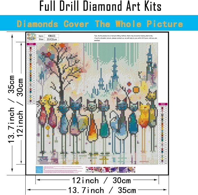 CHWGLFGG 5D Diamond Art Kits for Adults Beginners, Colorful Cats Diamond Painting Kits, DIY Full Round Drill Paint by Diamonds Dot Gem Art for Adults, Home Wall Decor 13.7X 13.7 Inch
