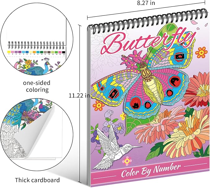 Kalysky Relaxation Adult Coloring Books - Color by Numbers,3 Coloring Books for Adult or Women,Theme - Flower,Butterfly,Animal