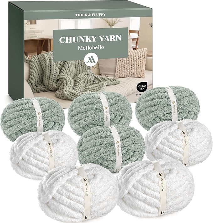 Jumbo Chenille Chunky Yarn for Crocheting - Super Bulky Fluffy Chunky Yarn for Hand Knitting - Extra Thick Soft Blanket Big Yarns 8 Jumbo Pack (27yds,8 oz Each Skein)