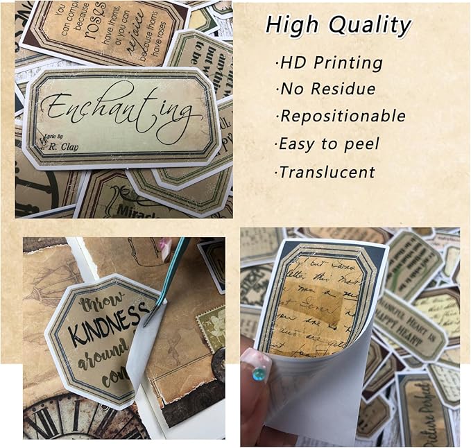 94 Pcs Vintage Label Stickers, Retro Tag Aesthetic Stickers for Scrapbooking Junk Journal Bullet Journal Collage Diary DIY Crafts