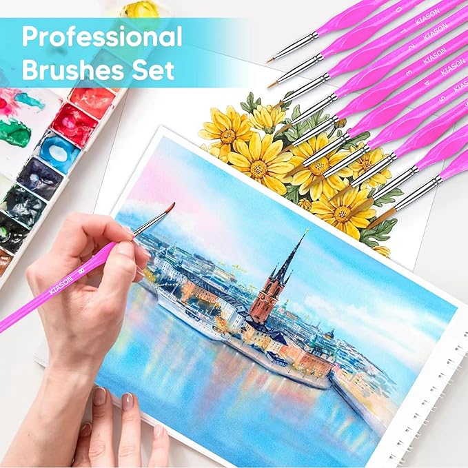 10PC Miniature Paint Brush for Fine Detailing, Detail Paint Brush,Small Painting Brushes for Art, Crafts, Acrylic, Watercolor, Model, Face, Paint by Number, Figurine (Magenta)