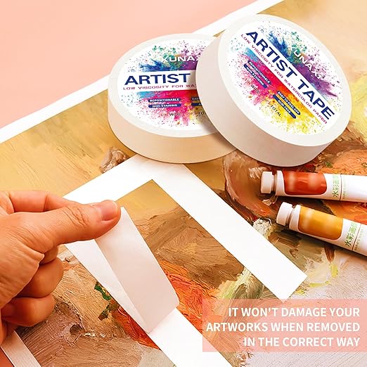1 Pack Art Tape, Artist Tape for Watercolor Paper Low Tack White Painters Tape for Drafting Art Painting Canvas Framing Acid Free Masking Tape-1IN Wide 99FT Long Total