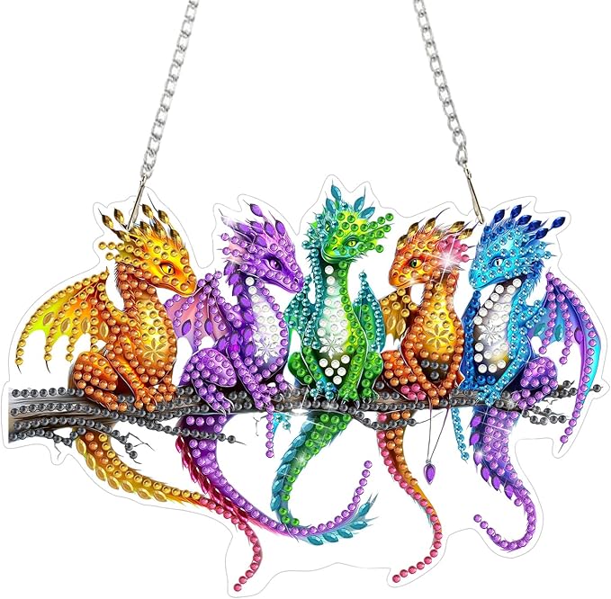 MAXBYE Diamond Art Kits Hanging Colorful Dragon Pendant, DIY 5D Special Shaped Diamond Painting Craft Gem Art Rhinestone for Adults and Home Window Door Decor 8×8 Inch