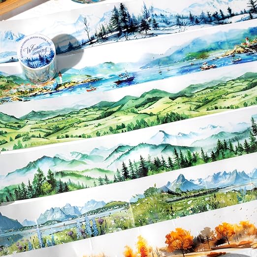 Kesari 6 Rolls of Nature Washi Tape Stickers for Journaling Supplies, Forest Themed Scrapbook Stickers for Scrapbooking, Junk Journal Supplies, Planer (Snowfall)