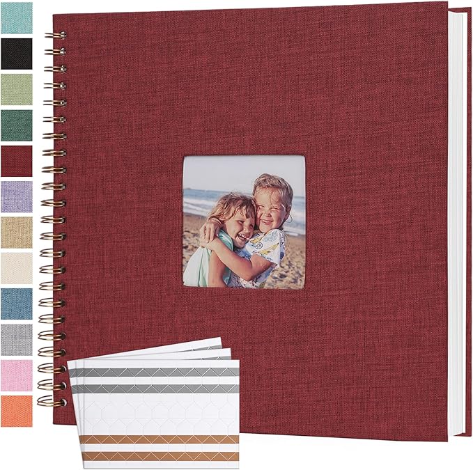 Scrapbook Photo Album 12x12 Inches 80 Pages Hardcover Kraft Paper Linen Cover Scrap Book Memory Book DIY Scrapbook Albums for Wedding Baby Boyfriend Travel Anniversary Family, Red